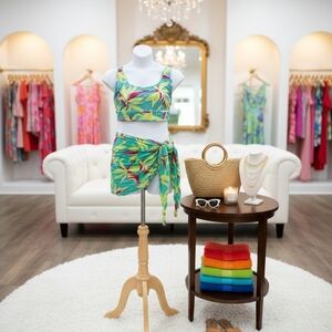 Tropical Leaf Tankini Set w/ Matching Sarong | Plus Size 3X